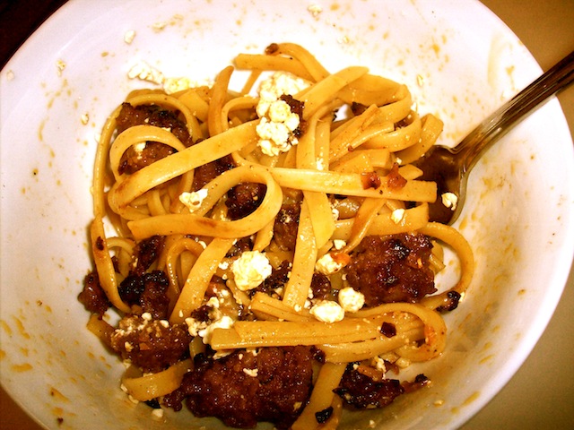 Pasta with sausage, feta (Eat Me. Drink Me.)