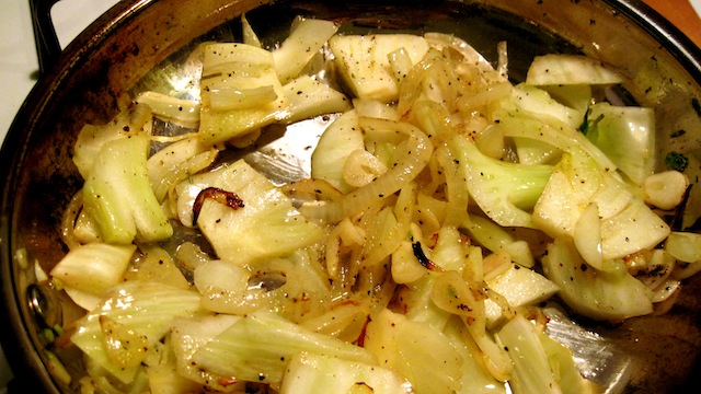 Onions, garlic, and fennel in olive oil (Eat Me. Drink Me.)
