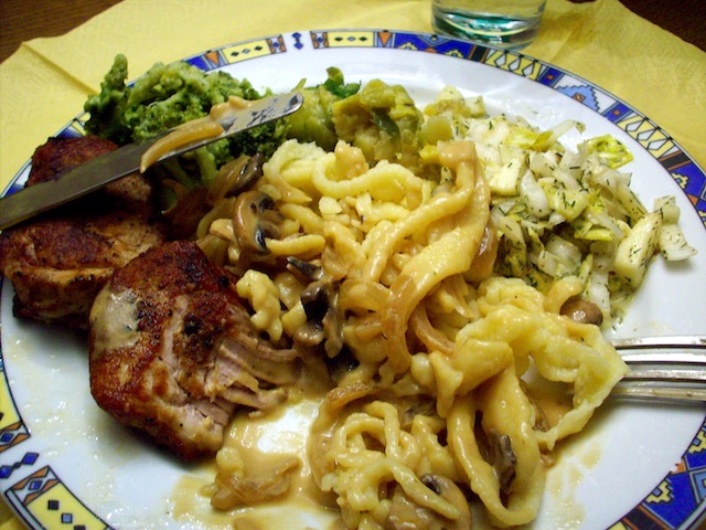 spätzle with champignons and geschnitzeltes (Eat Me. Drink Me.)