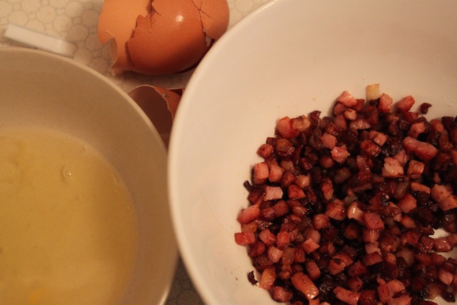 egg and pancetta for spaghetti carbonara (Eat Me. Drink Me.)
