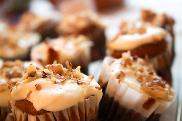 Topped with cream cheese icing and walnuts (Eat Me. Drink Me.)