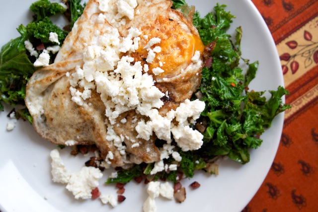 Wilted kale with fried egg and feta (Eat Me. Drink Me.)