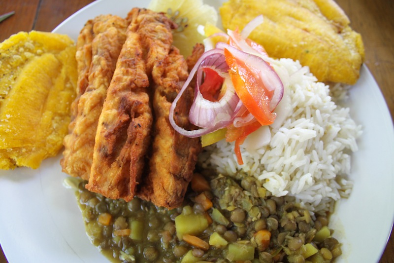Fried pirarucu with platanos, beans and rice (Eat Me. Drink Me.)