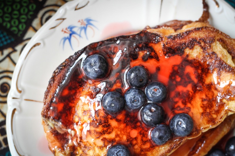 Fresh blueberries on French toast (Eat Me. Drink Me.)