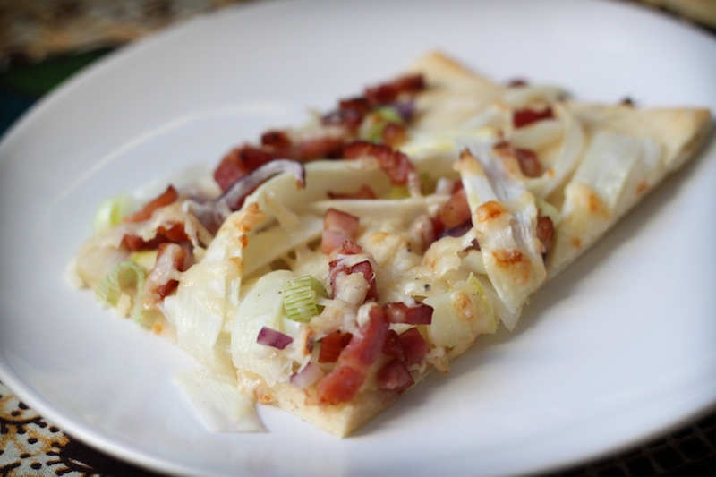 white asparagus pizza with pancetta and red onions (Eat Me. Drink Me.)