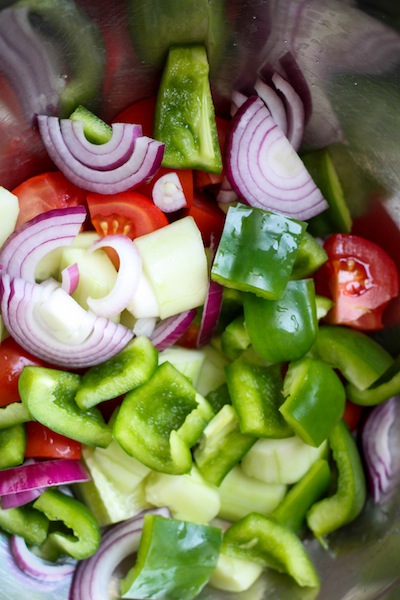 Chopped veggies for Greek salad (Eat Me. Drink Me.)