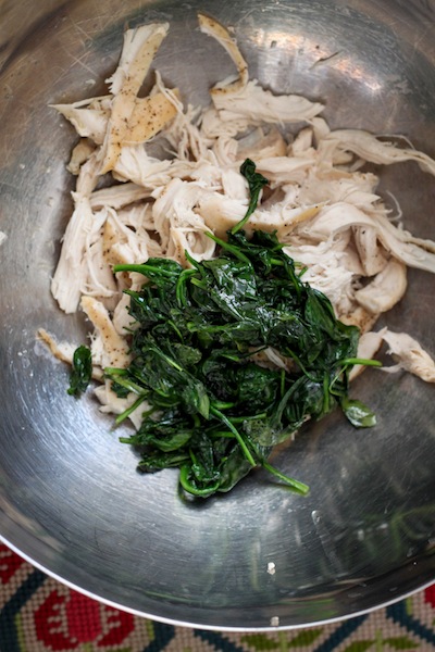 Shredded chicken and spinach (Eat Me. Drink Me.)