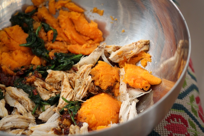 Sweet potato, chicken, and spinach stuffing (Eat Me. Drink Me.)