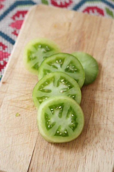 Green tomatoes ready to be fried (Eat Me. Drink Me.)