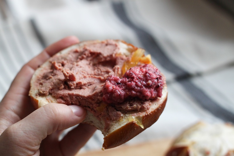 Cranberry relish on orange paté (Eat Me. Drink Me.)