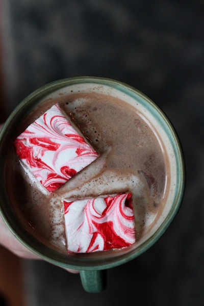 Hot chocolate with homemade peppermint marshmallows (Eat Me. Drink Me.)