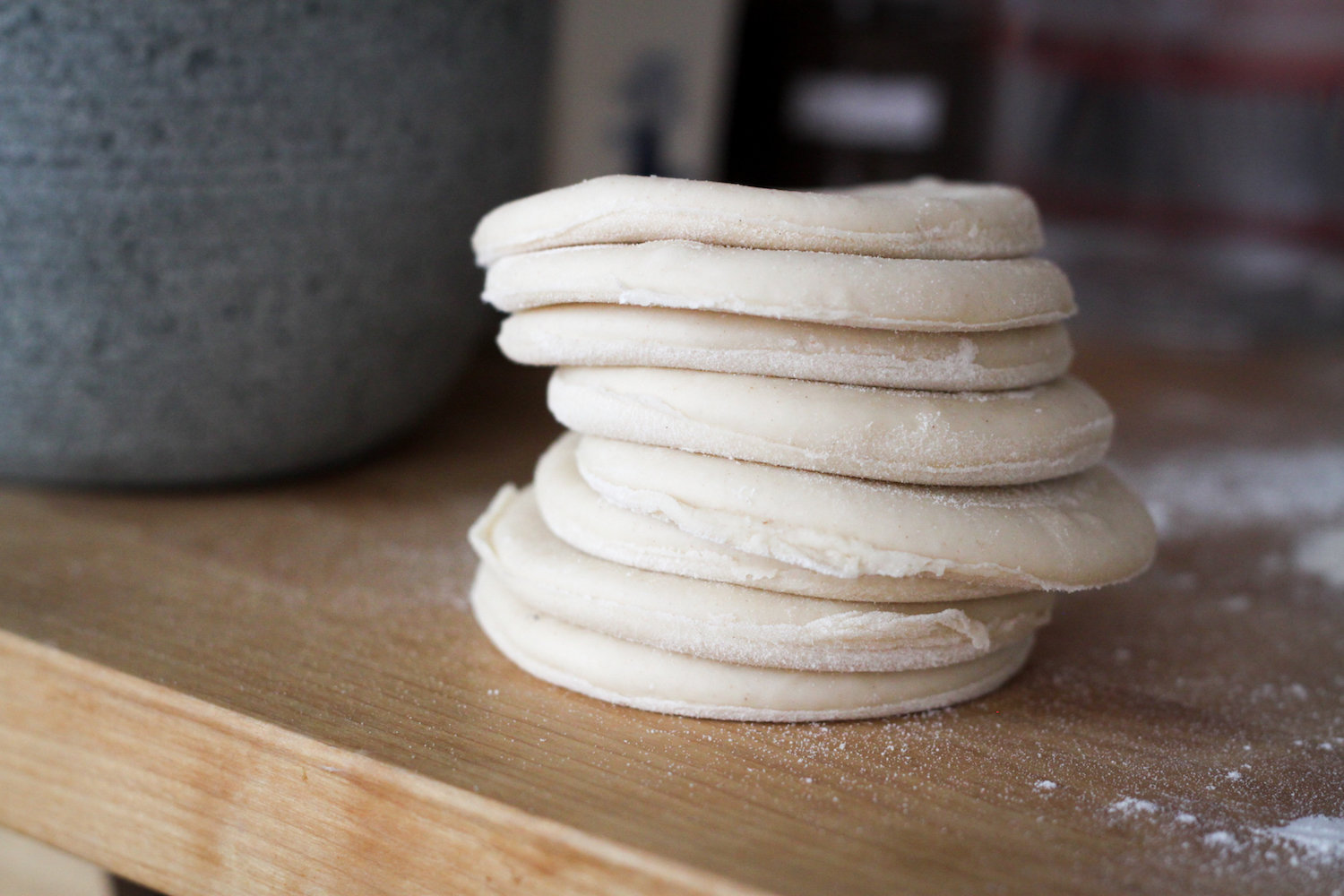 Stacks of dough for making dumplings (Eat Me. Drink Me.)