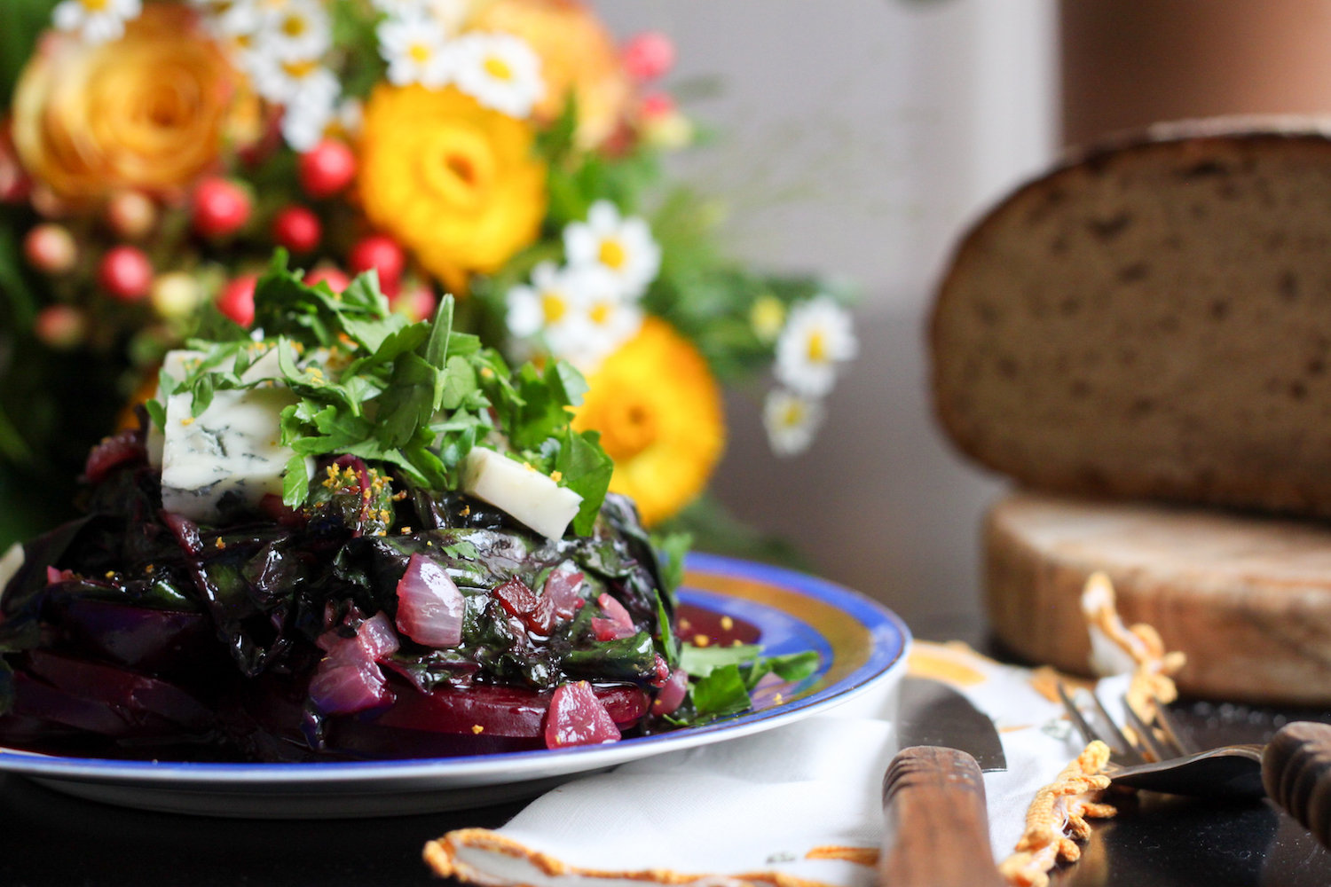 Roasted beet salad with beet greens (Eat Me. Drink Me.)