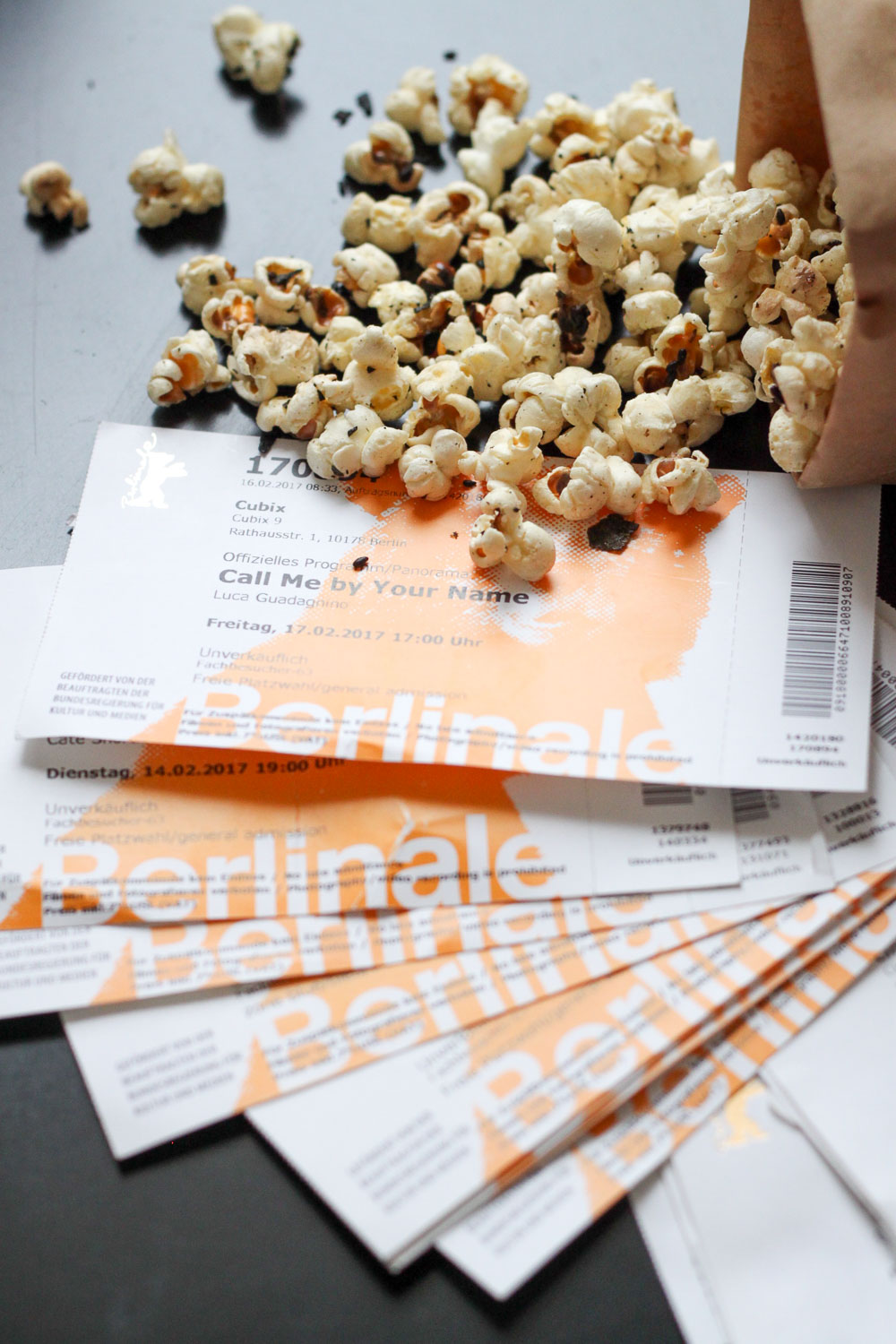 Berlinale tickets and popcorn (Eat Me. Drink Me.)