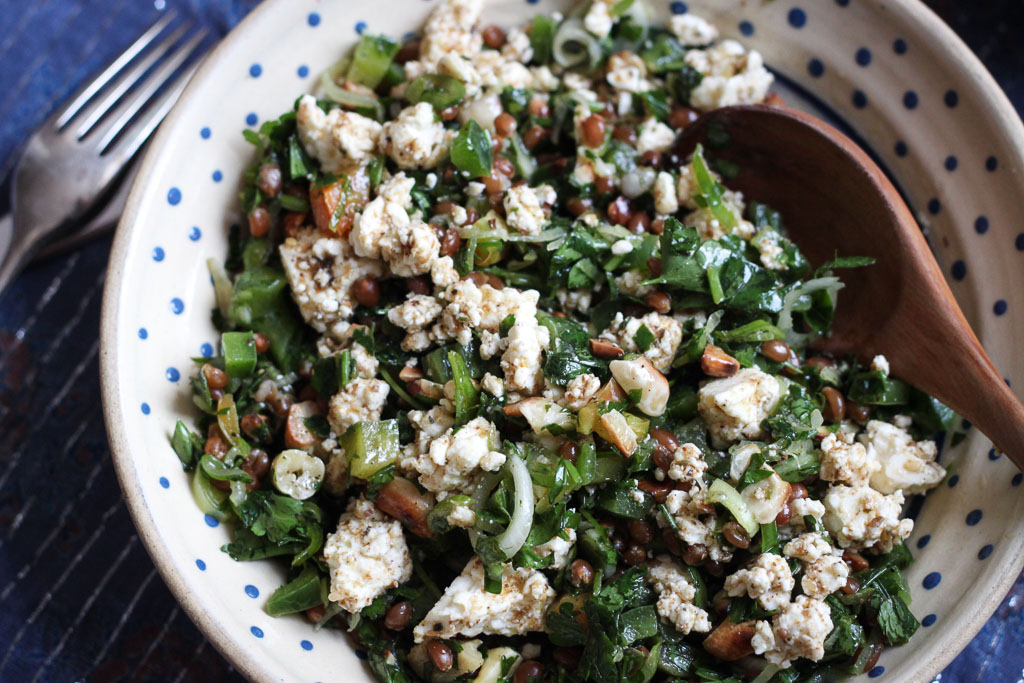 Wheat berry and parsley salad with green pepper and marinated feta (Eat Me. Drink Me.)